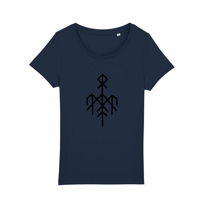 Wardruna - Black Rune Logo on Women's Navy T-Shirt - Nordic Music Merch